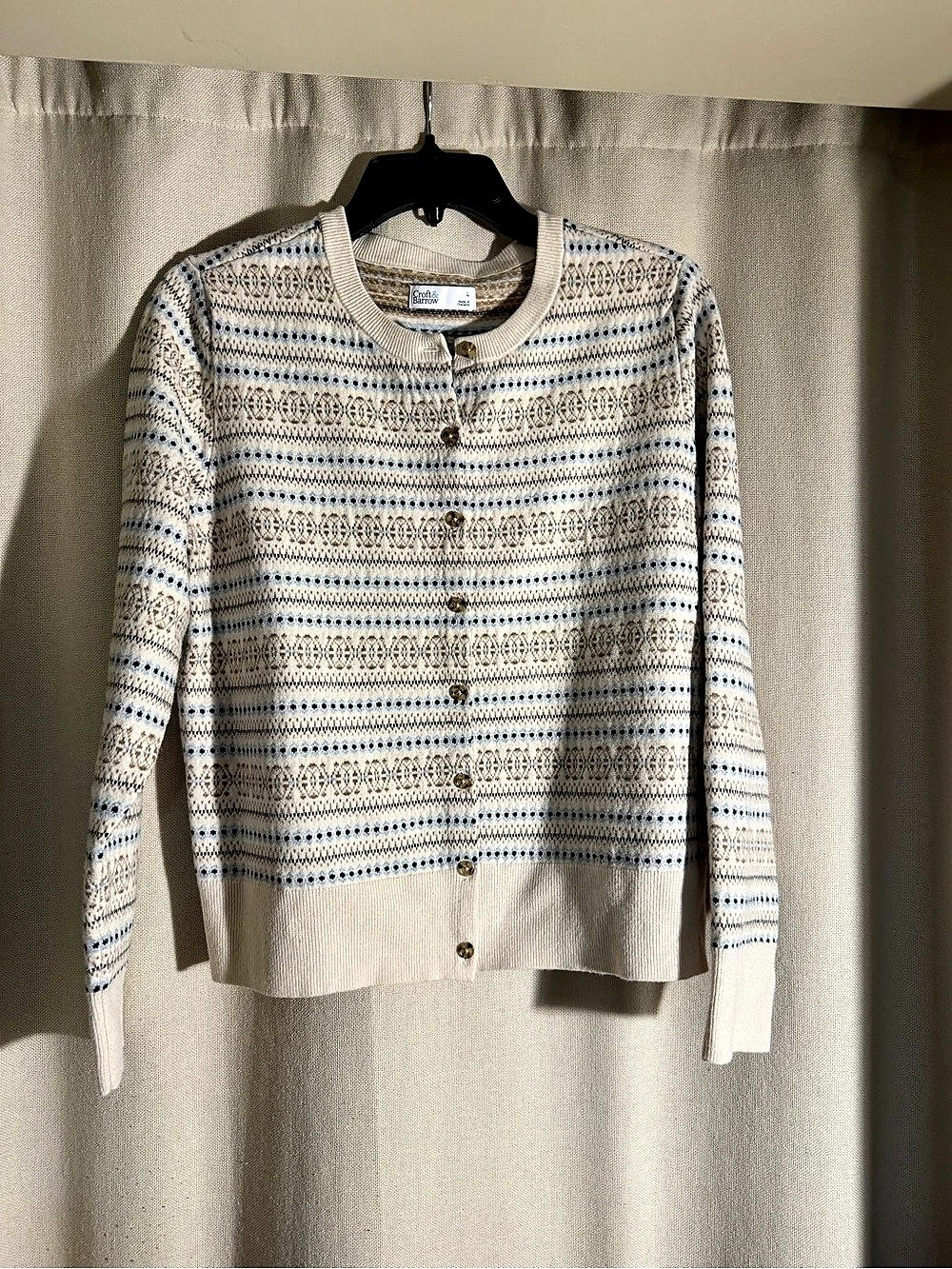 Croft & Barrow Striped Cardigan in Cream & Blue Size Large